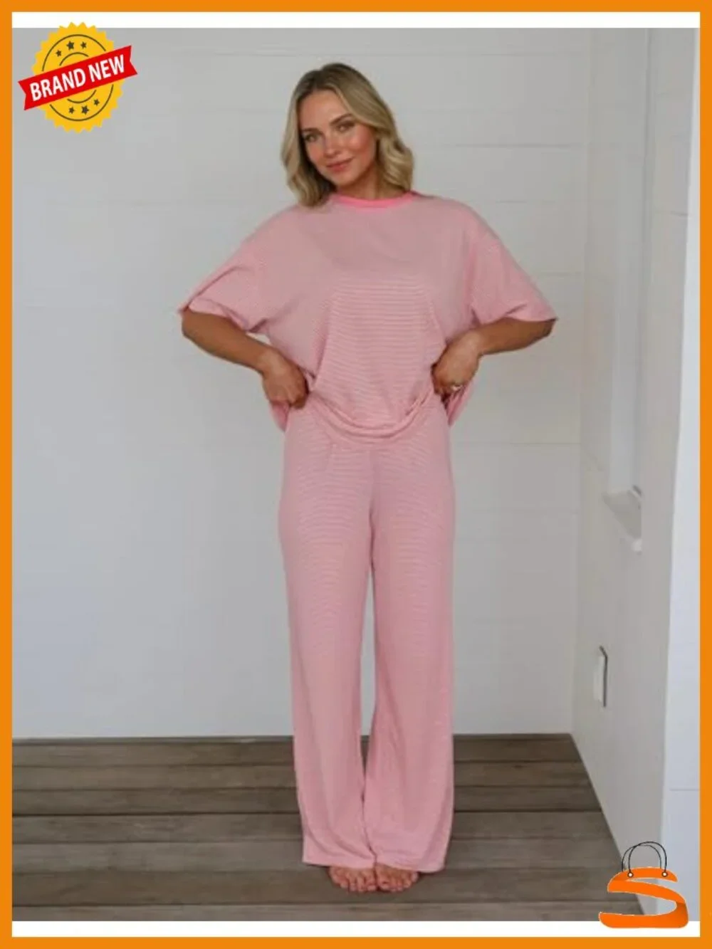 Women's 2 Piece Striped Lounge Set Short Sleeve T-Shirt Wide Leg Pants Matching